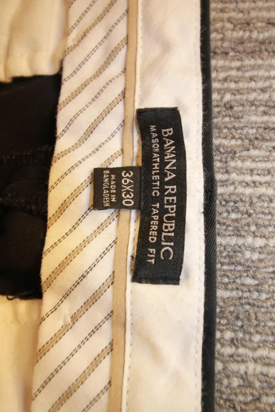 Banana Republic Mason Athletic Pants Mens 36x30 Black Chino Tapered Leg Casual